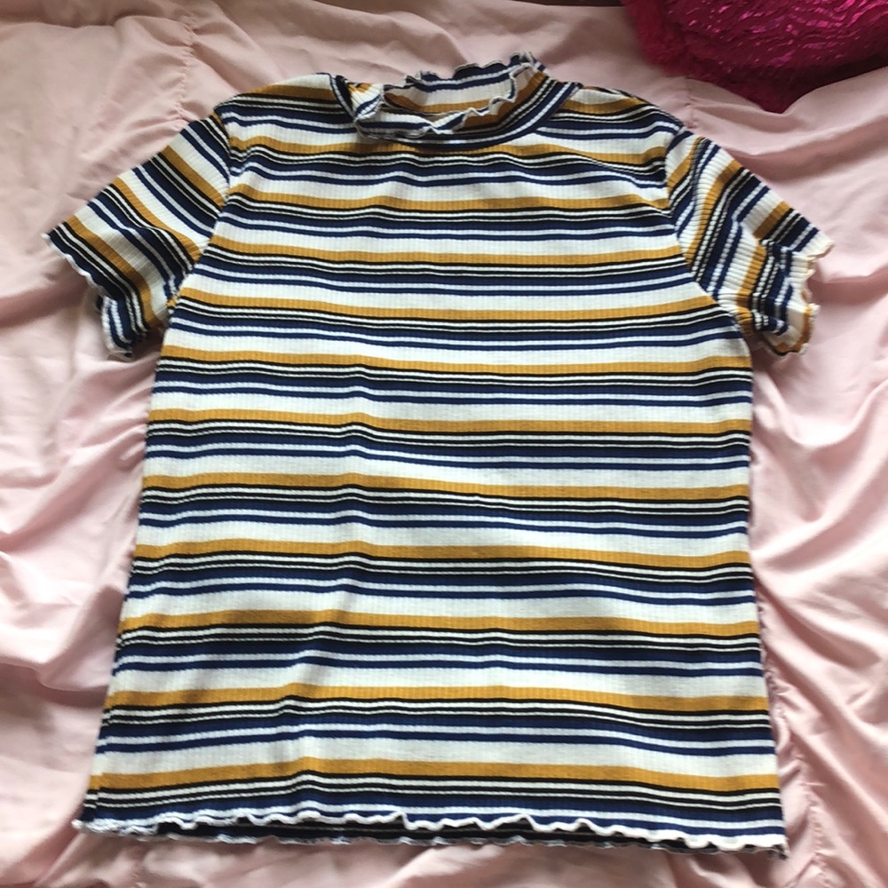 Blue and gold and white striped T-shirt